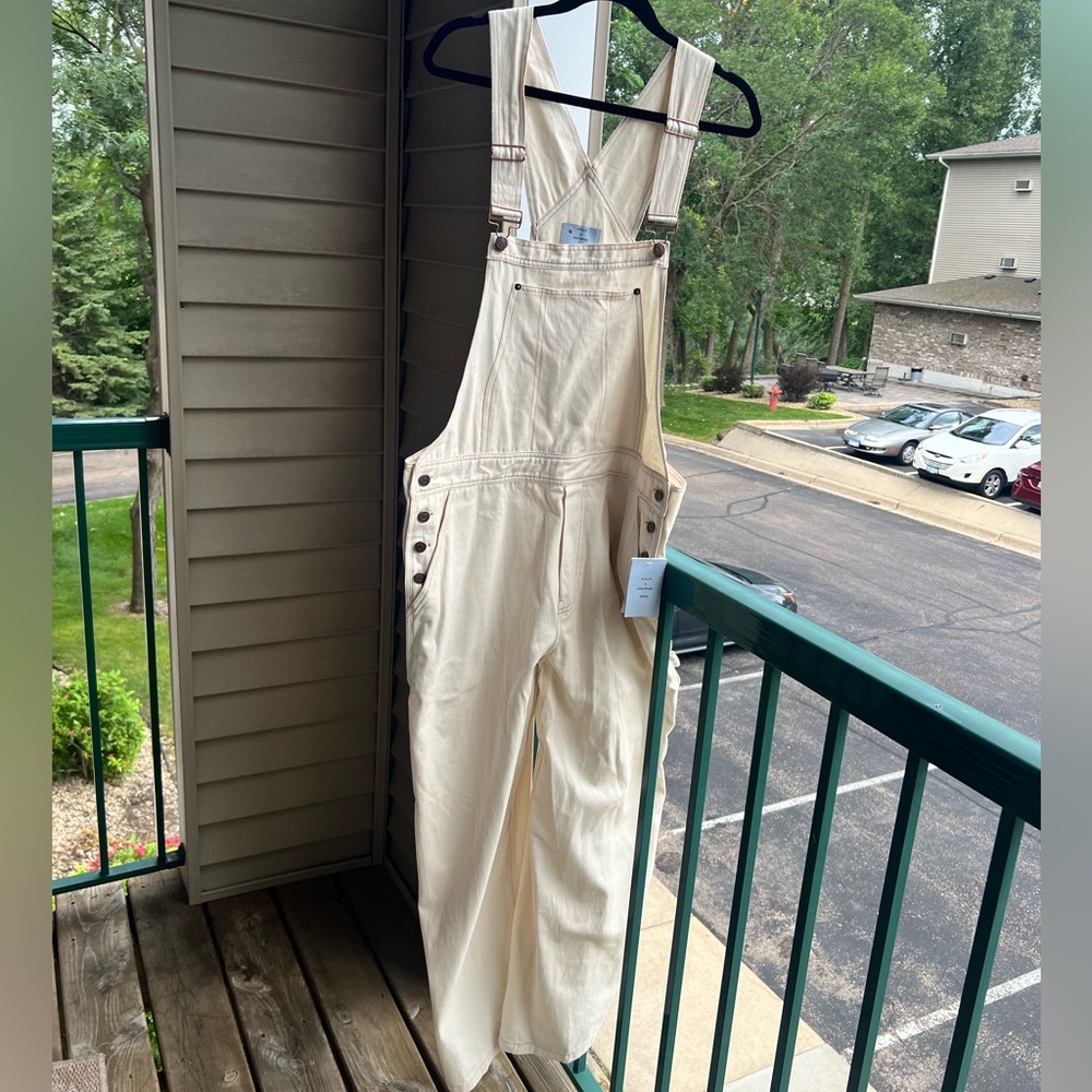 🆕 Aqua x Kristopher White Overalls Wide Leg Jumpsuit Minimalist Chic Casual XL - Picture 5 of 17